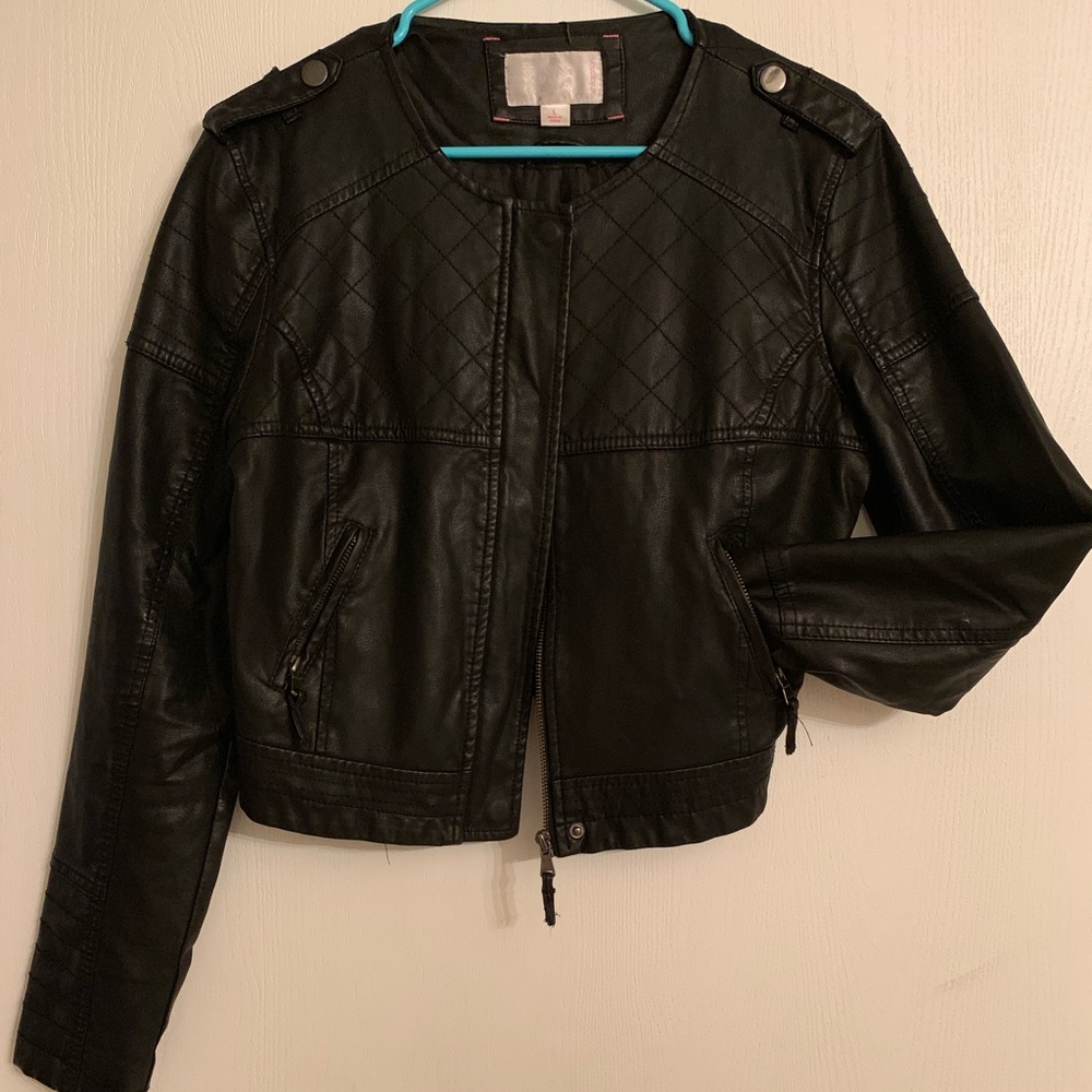 Black, slightly-cropped leather jacket